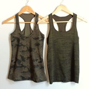 Bundle Lot 2 Lululemon Tanks  Swiftly Tech & Cool Racerback Olive / Camo Size 4